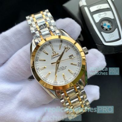 Copy Omega Seamaster Aqua Terra Two Tone White Dial Watch 42mm